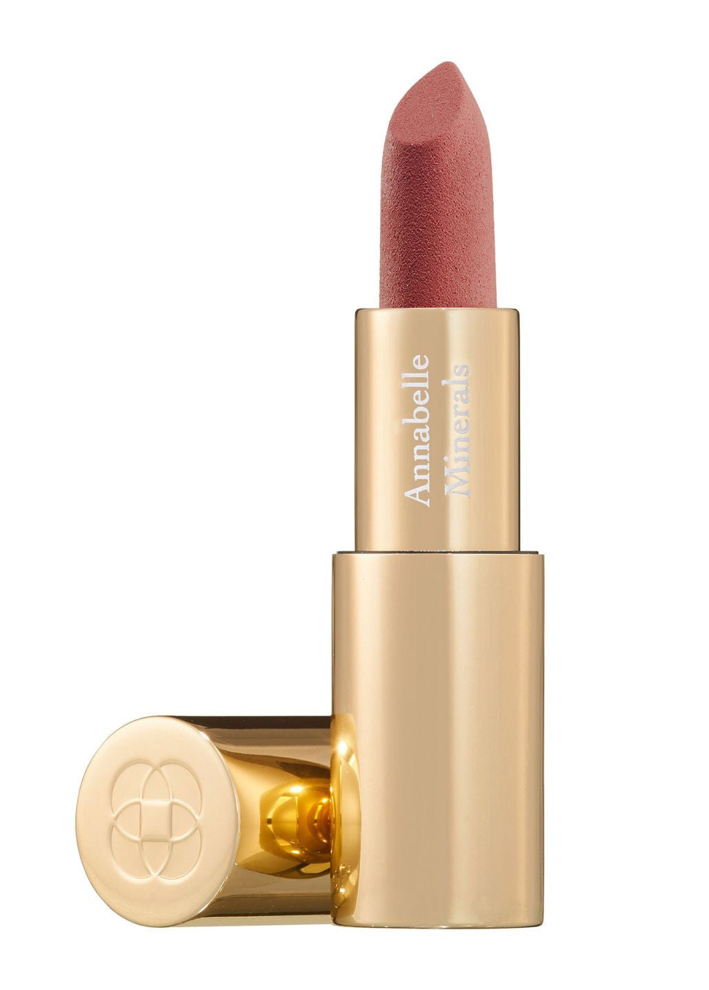 Szminka Annabelle Minerals w odcieniu Brown Fig w złotym opakowaniu